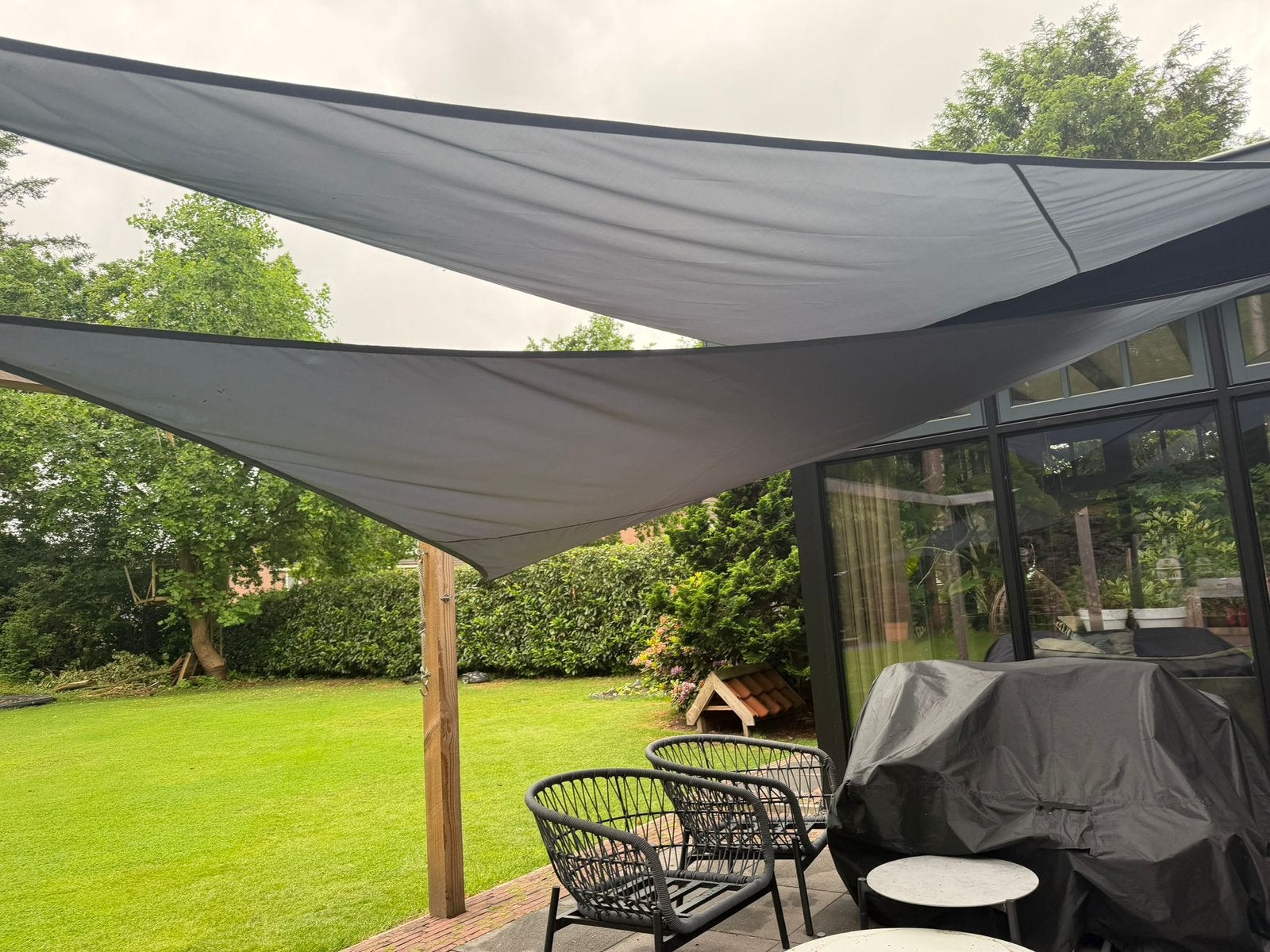 Waterdicht Antraciet Schaduwdoeken (2x) - 3x4x5 mtr, Tuin en Terras, Schaduwdoeken, Ophalen of Verzenden, Nieuw