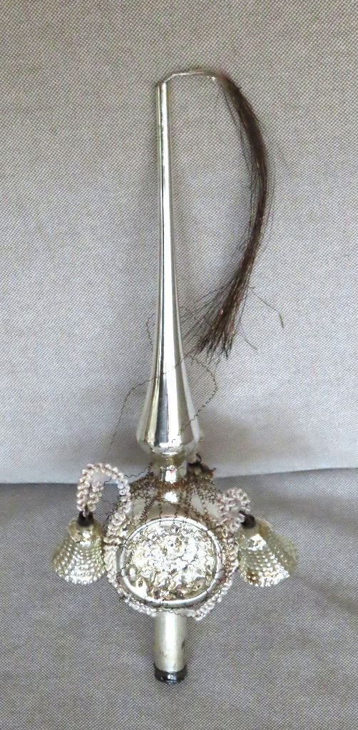 Oude Kerstboompiek / Piek met 3 Kerstklokjes en Pluim 26 cm, Ophalen of Verzenden