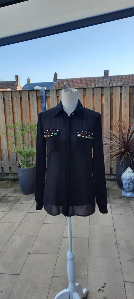 Blouse merk eva&lola maat m zwart met strass steentjes, Maat 38/40 (M), Nieuw, Ophalen of Verzenden, Eva en Lola