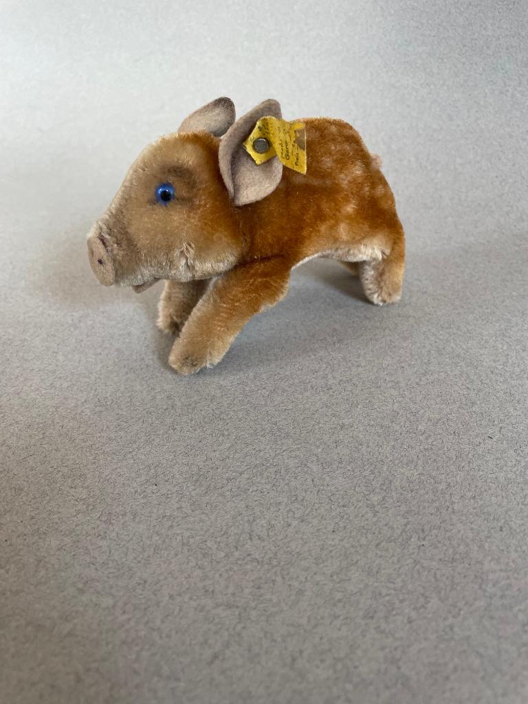 Klein antiek varkentje 'Frischling' van Steiff met knopje, Ophalen of Verzenden