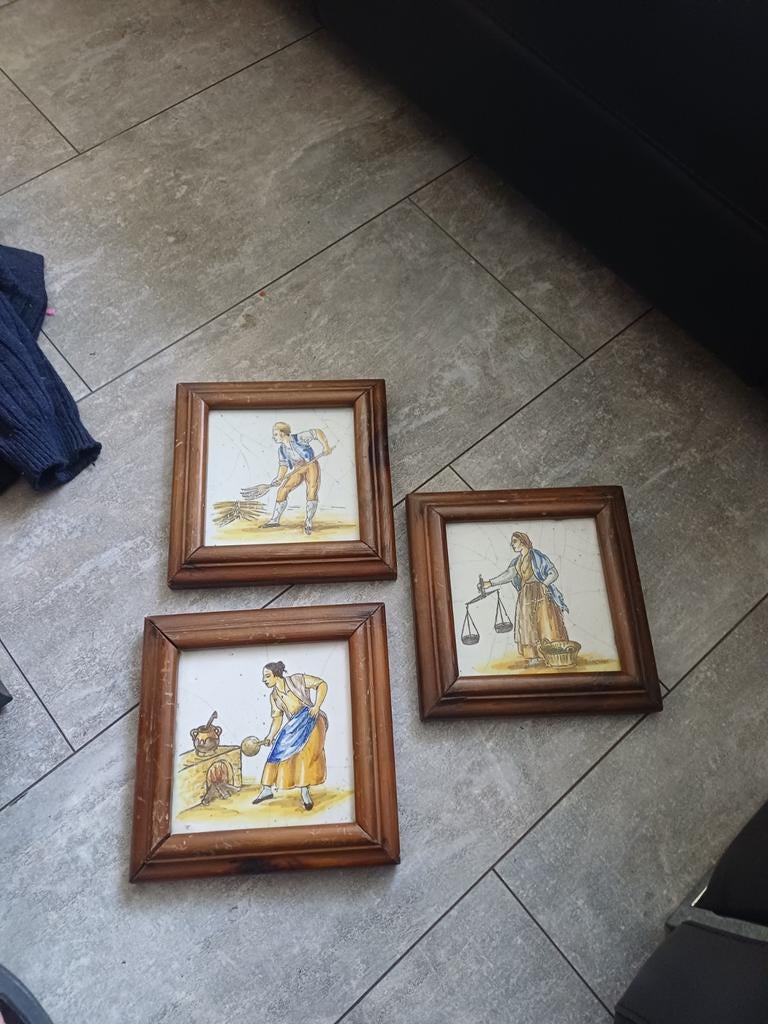 3 antieke orginele tegeltjes zie foto's, Ophalen of Verzenden