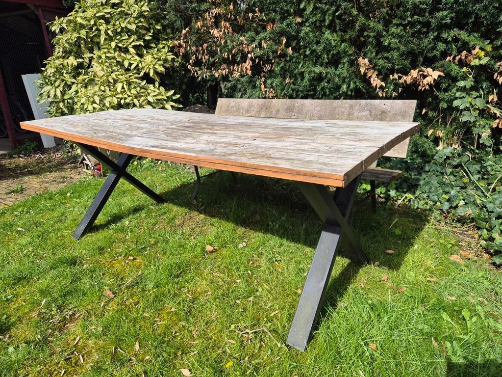 Buitentafel opknapper 200x90cm met kruispoot, Tuin en Terras, Tuintafels, Ophalen, Gebruikt, Rechthoekig, Hout