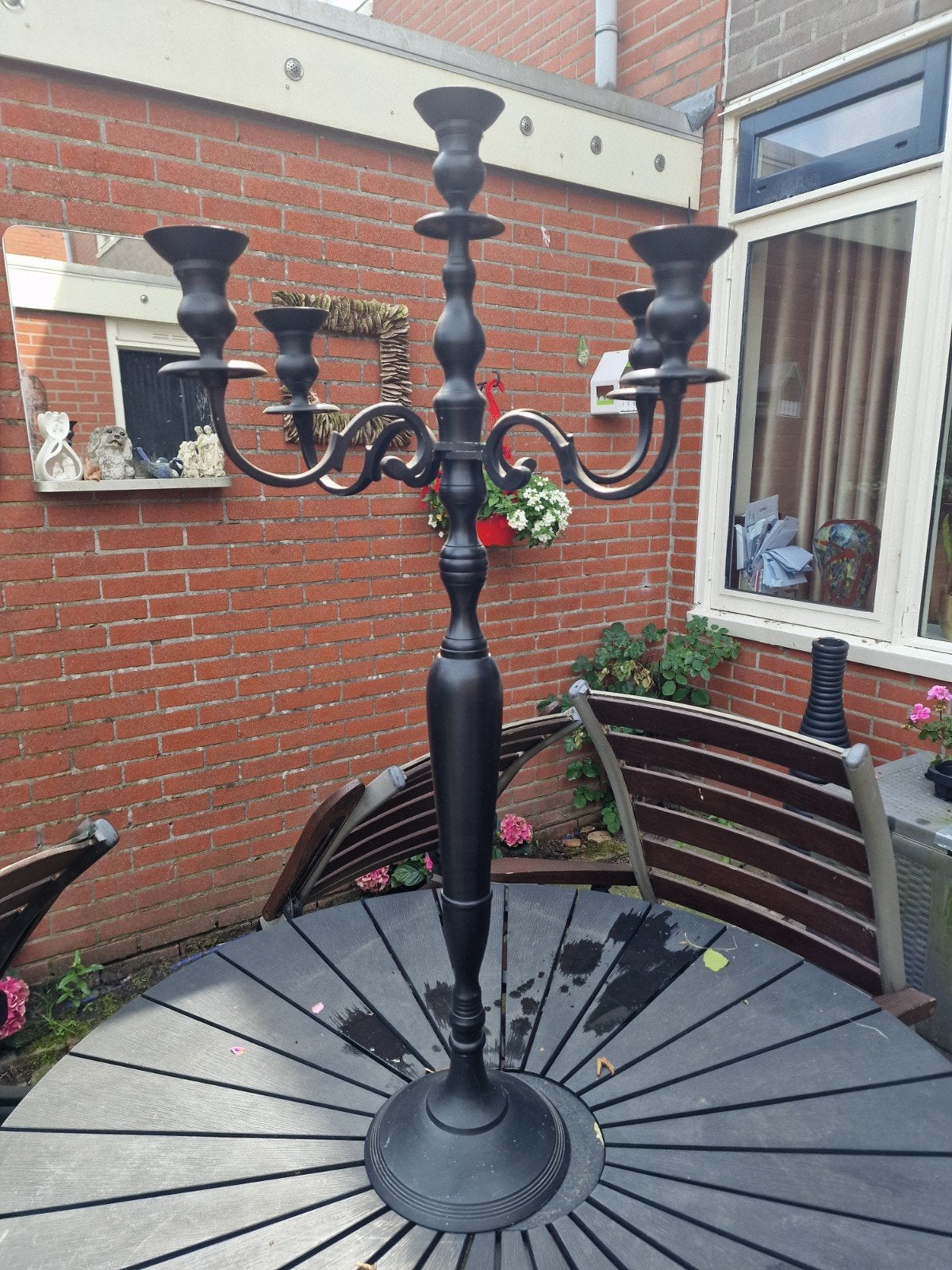 Grote Zwarte Kandelaber - 5-armige Kandelaar, Antiek en Kunst, Antiek | Kandelaars, Ophalen of Verzenden