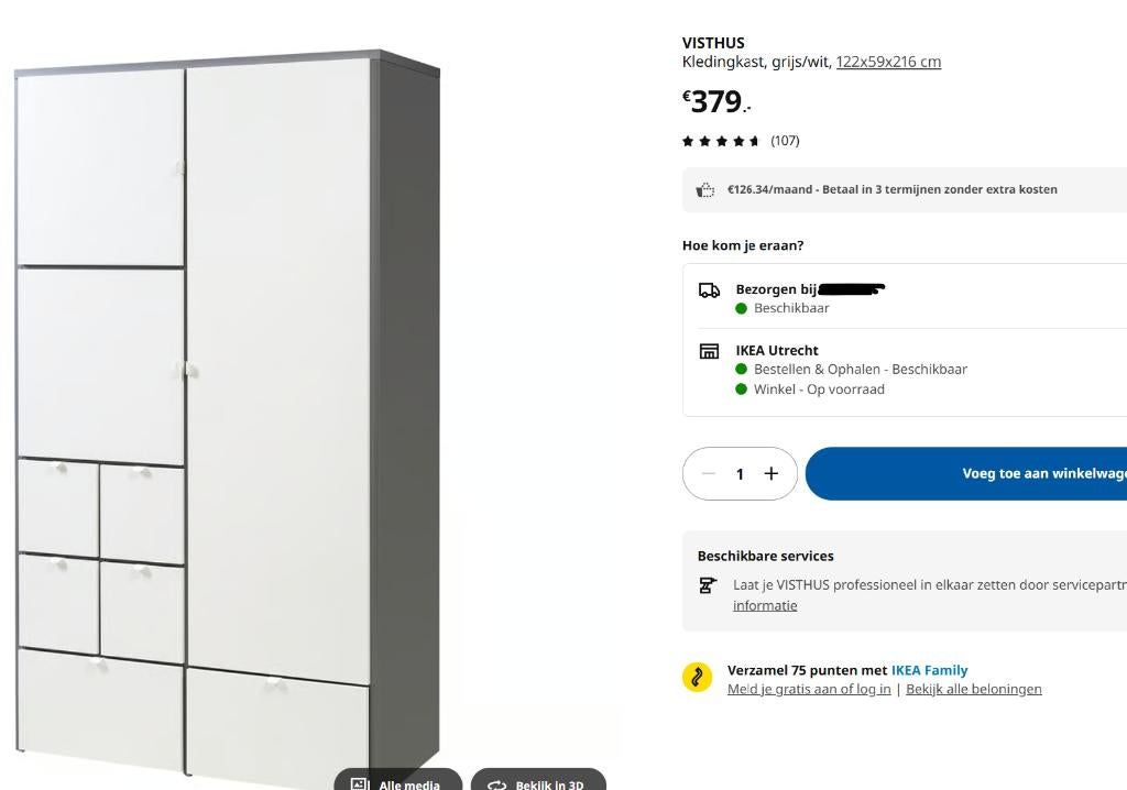 Ikea kledingkast 100 euro, 100 tot 150 cm, 200 cm of meer, Zo goed als nieuw, 50 tot 75 cm