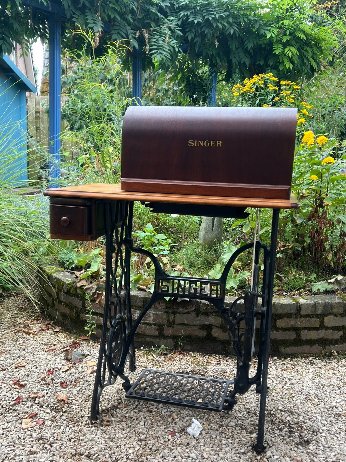 Antieke Singer Trapnaaimachine Compleet:Tafel, Originele Kap, Antiek en Kunst, Antiek | Naaimachines, Ophalen