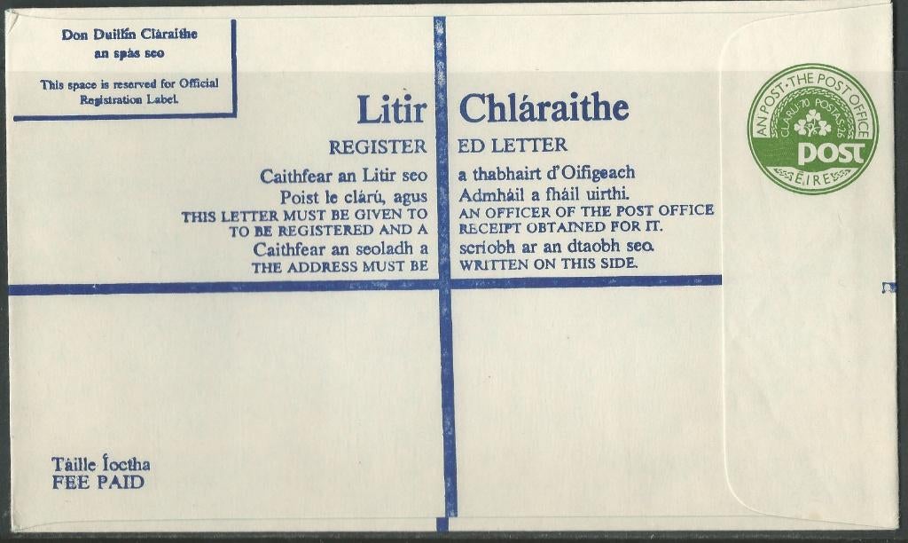 IERLAND 1984 96p. green Registered Envelope, size: H-I, Verzenden, Ierland, Postfris