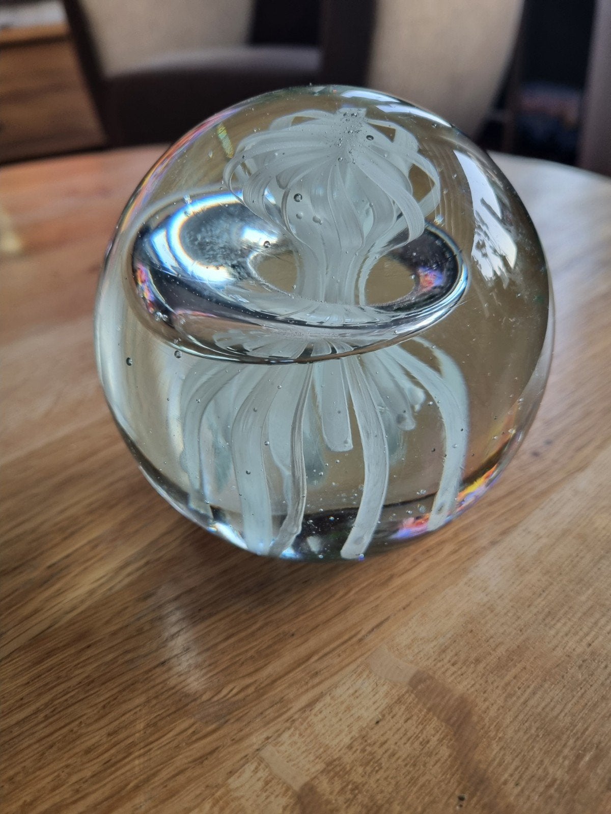 Glazen presse-papier met witte kwal 9 cm hoog, Ophalen of Verzenden