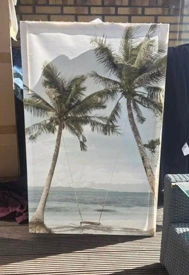 Canvas op houten frame met palmbomen en schommel, Ophalen of Verzenden, Gebruikt, 50 tot 75 cm, Print