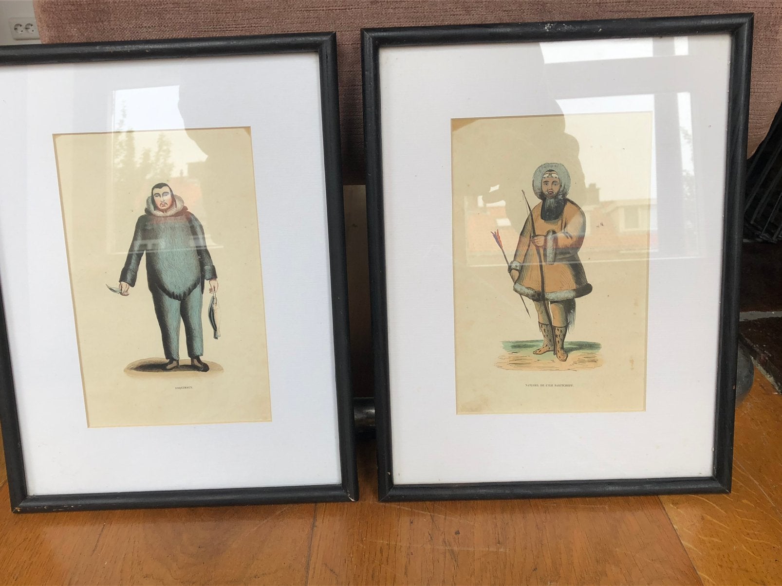 Twee originele litho’s uit 1844, eskimo’s, Antiek en Kunst, Ophalen of Verzenden
