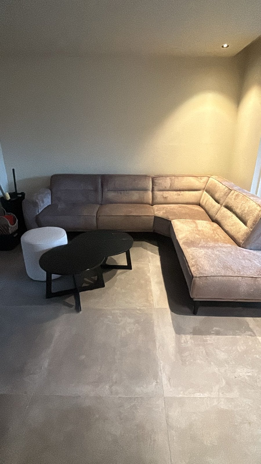 Grote, lage salontafel - Zwart marmerlook, Ophalen, Overige materialen, 50 tot 100 cm, Rond