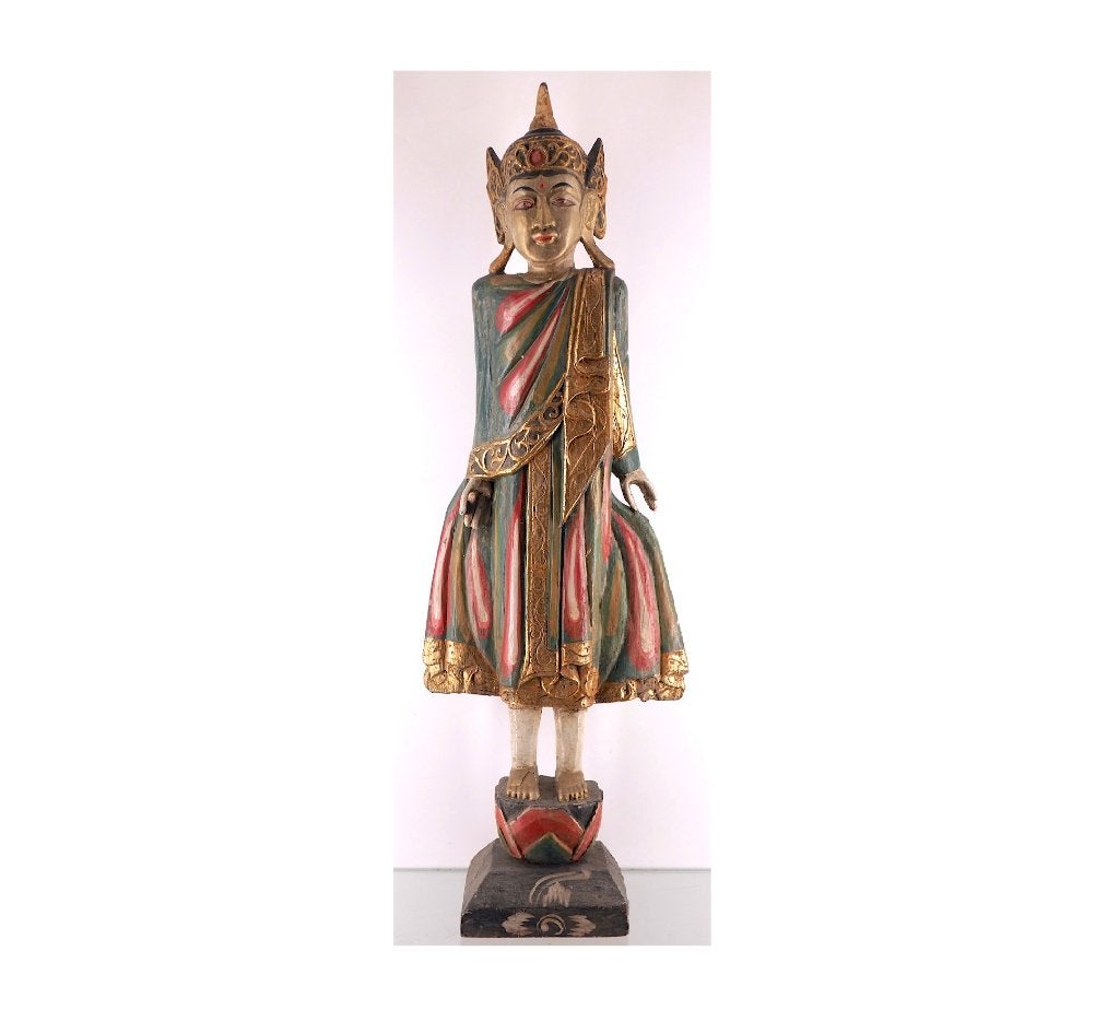 84cm groot houten Buddha beeld (251015-07), Antiek en Kunst, Hout, Ophalen of Verzenden, 84 cm, Meerkleurig