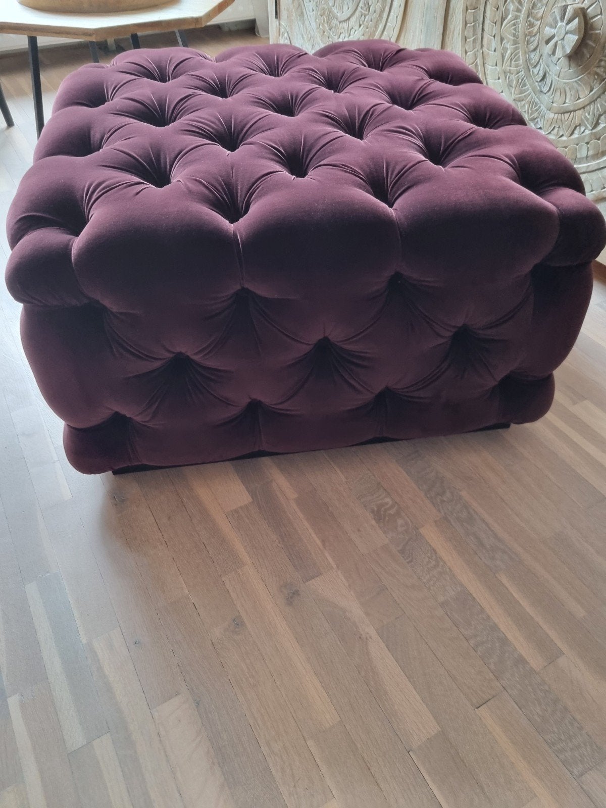 Mooie bordeauxrode poef, Minder dan 50 cm, Rond, Minder dan 50 cm, Ophalen of Verzenden