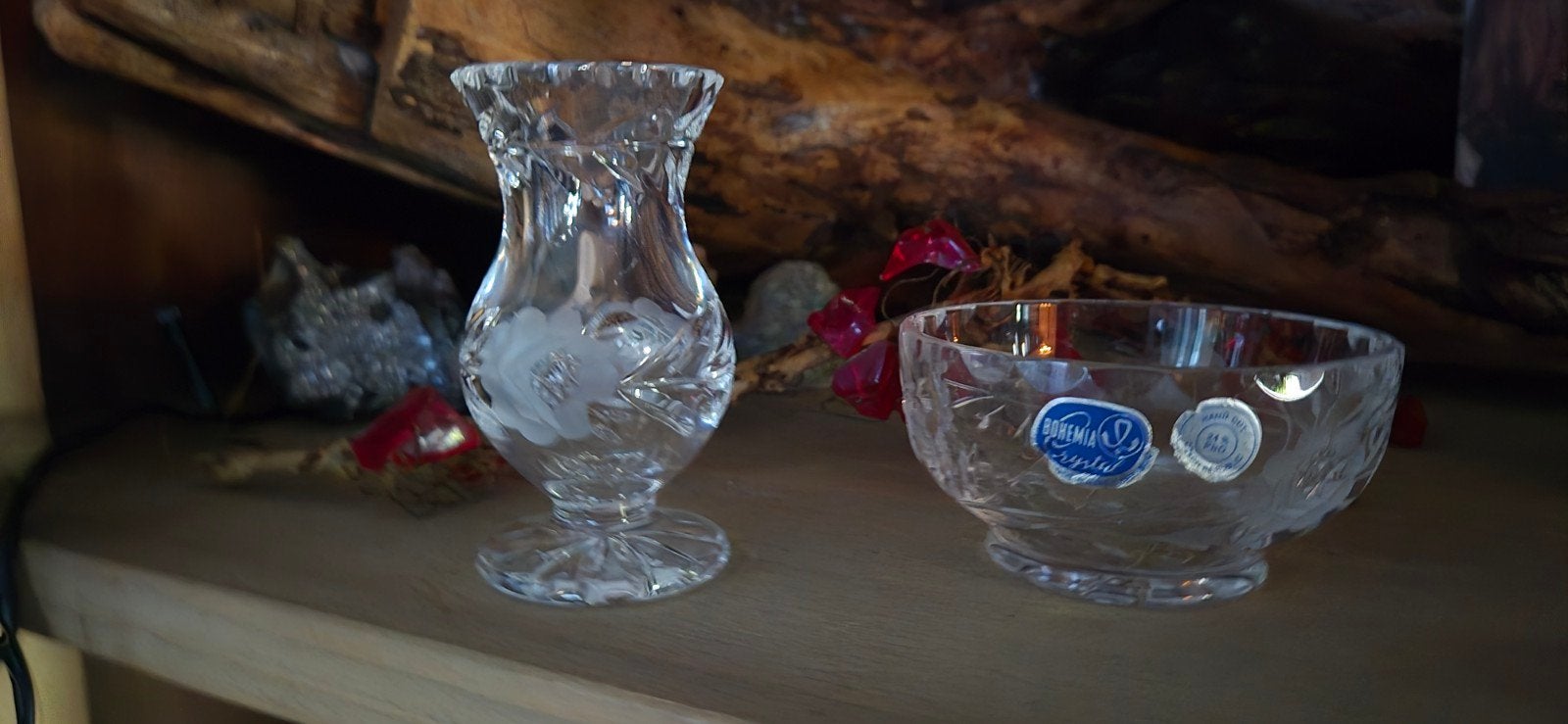 Bohemia Crystal: Vaas en schaaltje met bloemmotief, Ophalen of Verzenden