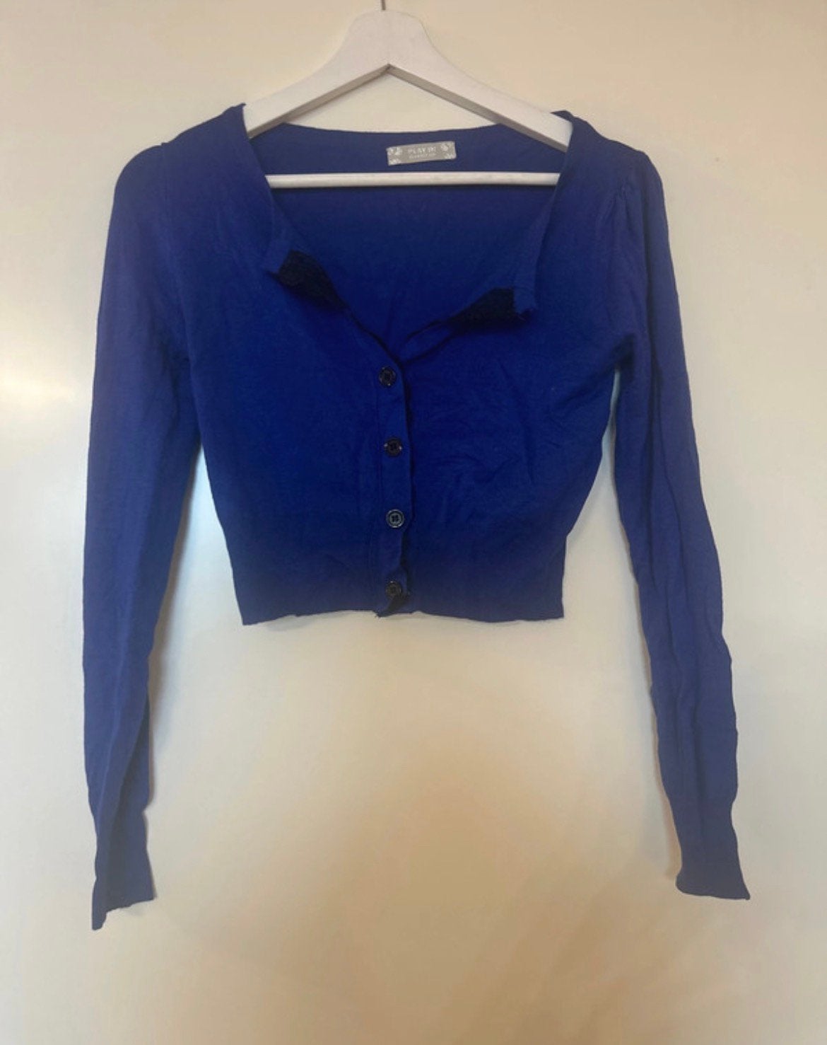 blauw vestje net zwarte kant rand, Kleding | Dames, Blauw, Ophalen of Verzenden, Zo goed als nieuw, Lange mouw