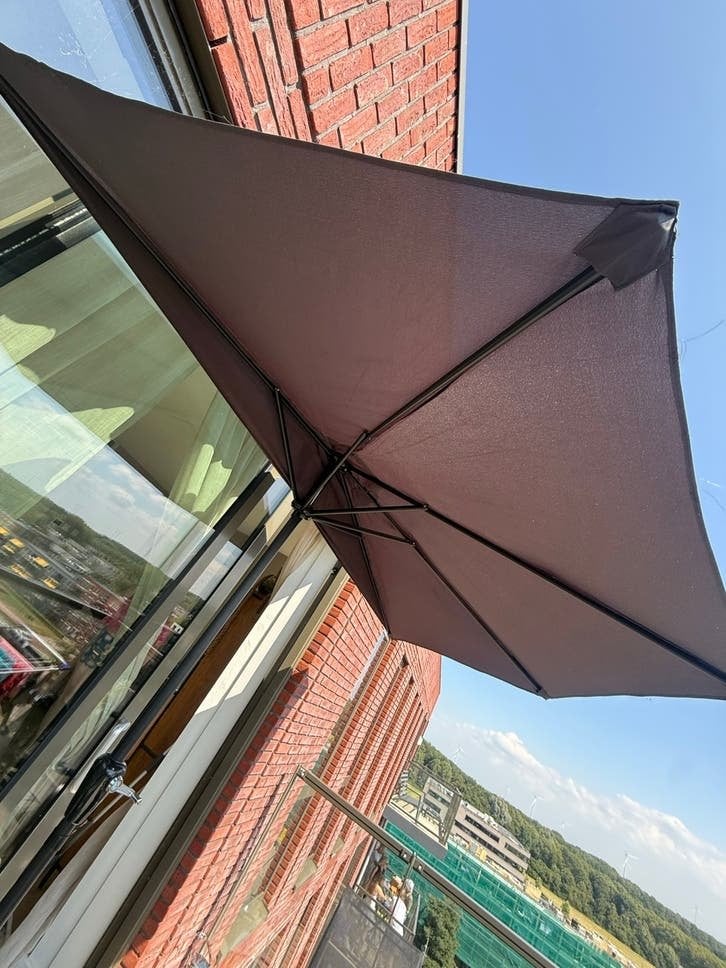 Balkon parasol 250cm antraciet + 20kg parasol voet, Tuin en Terras, Parasols, Zo goed als nieuw, Stokparasol, 2 tot 3 meter, Ophalen