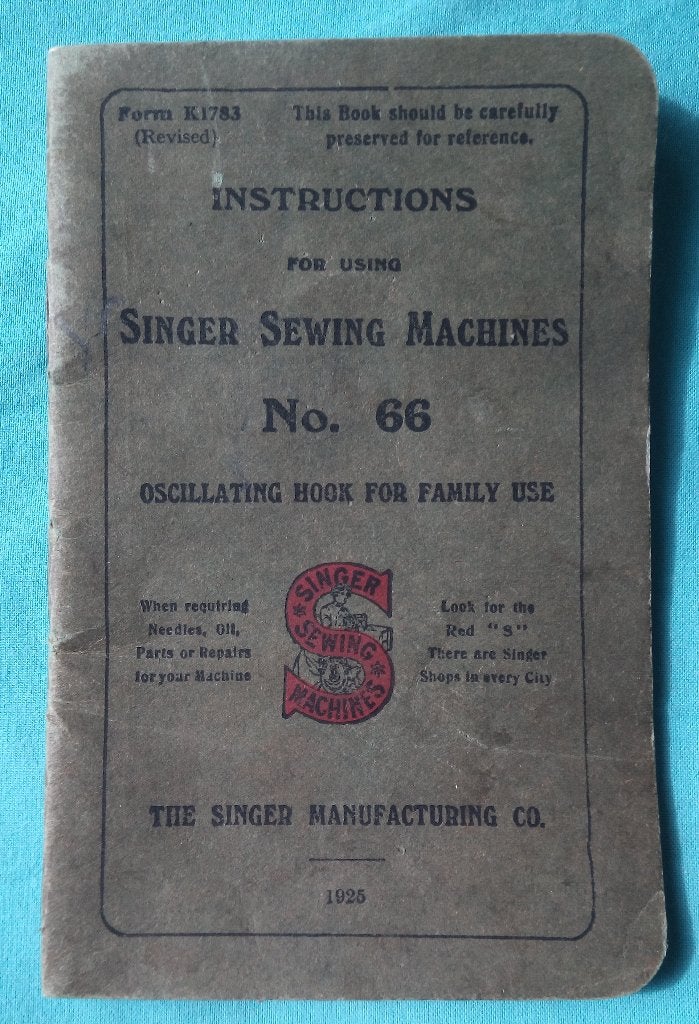 VINTAGE 1925 SINGER NAIAMCHINE NR. 66 HANDLEIDING FORM K1783, Verzenden
