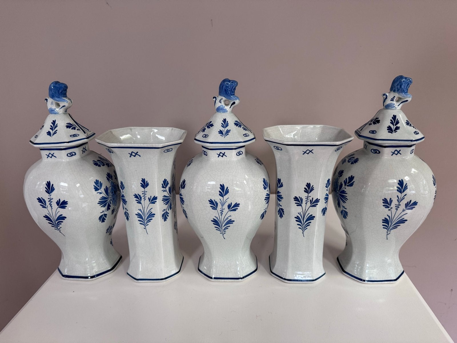 Prachtige Porceleyne Fles Delfts Blauwe Vazen  Set - 5 Stuks, Antiek en Kunst, Antiek | Vazen, Ophalen