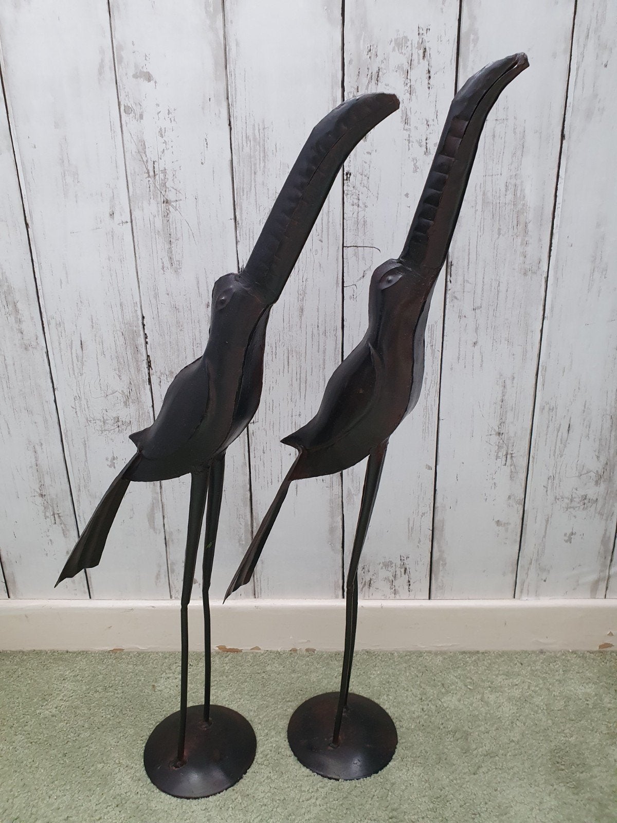 2 IJZEREN VOGELS -BRUIN, Tuin en Terras, Tuinbeelden, Ophalen of Verzenden, Zo goed als nieuw, Metaal, Abstract beeld