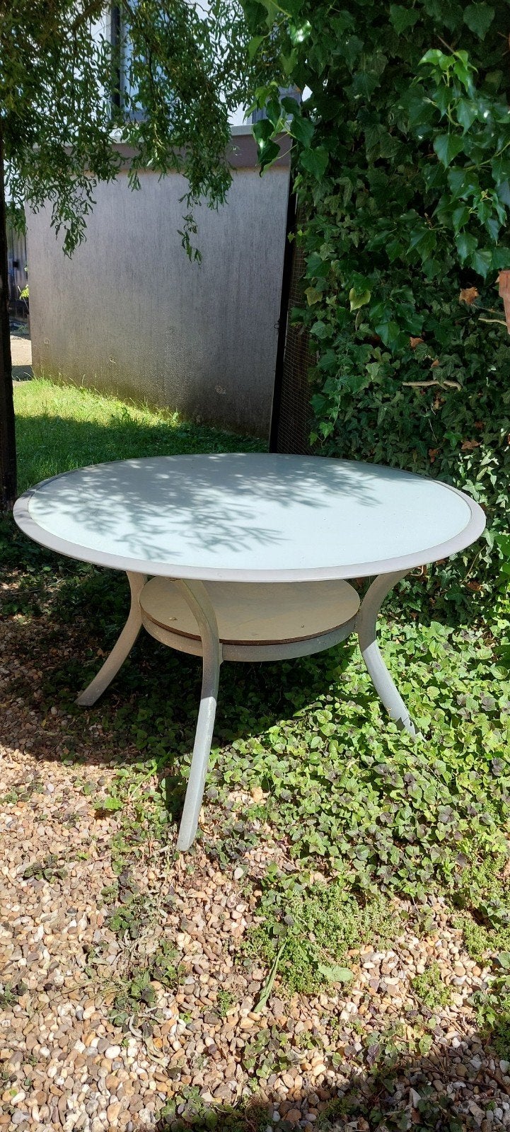 Hartman Tuintafel alluminium/ glasplaat 1.20 m koopje !., Ophalen, Gebruikt, Rond, Aluminium