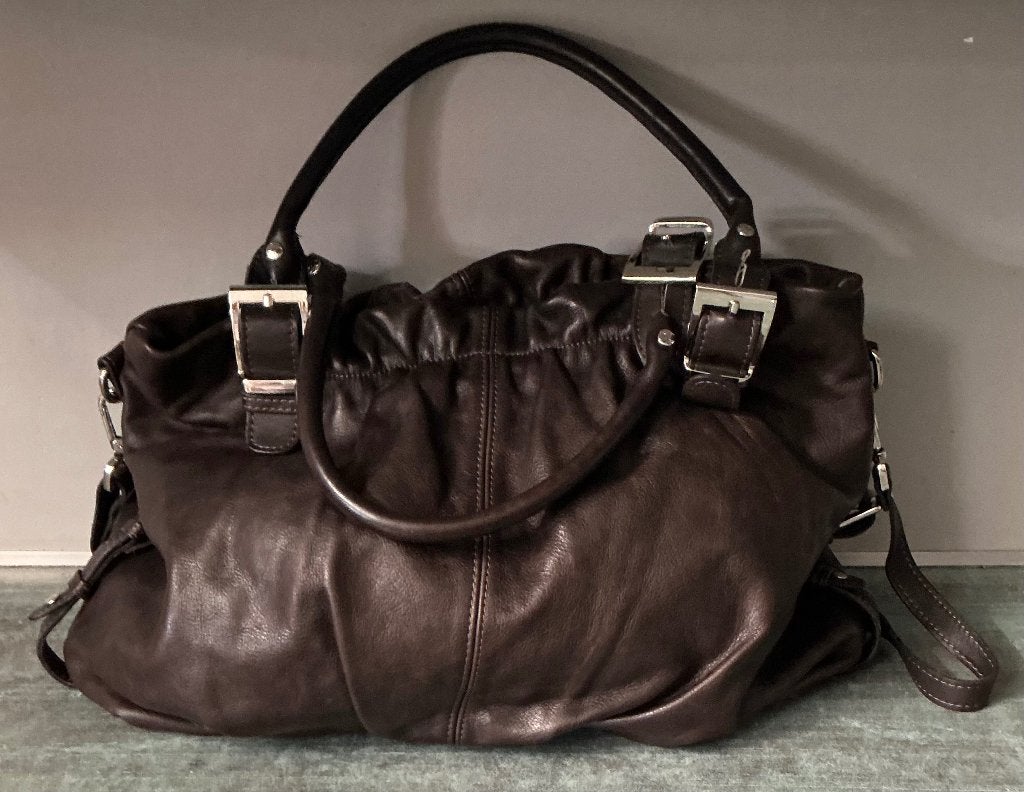 Caroline Biss.  Prachtige leren schoudertas., Sieraden, Tassen en Uiterlijk, Ophalen of Verzenden, Zo goed als nieuw, Bruin, Leer
