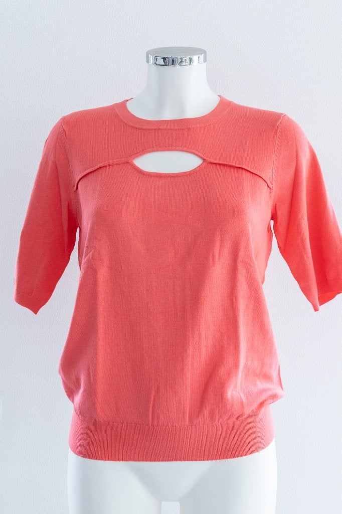 Esqualo koraalroze top met cut-out en korte mouwen, Maat 38/40 (M), Ophalen of Verzenden, Korte mouw, Roze