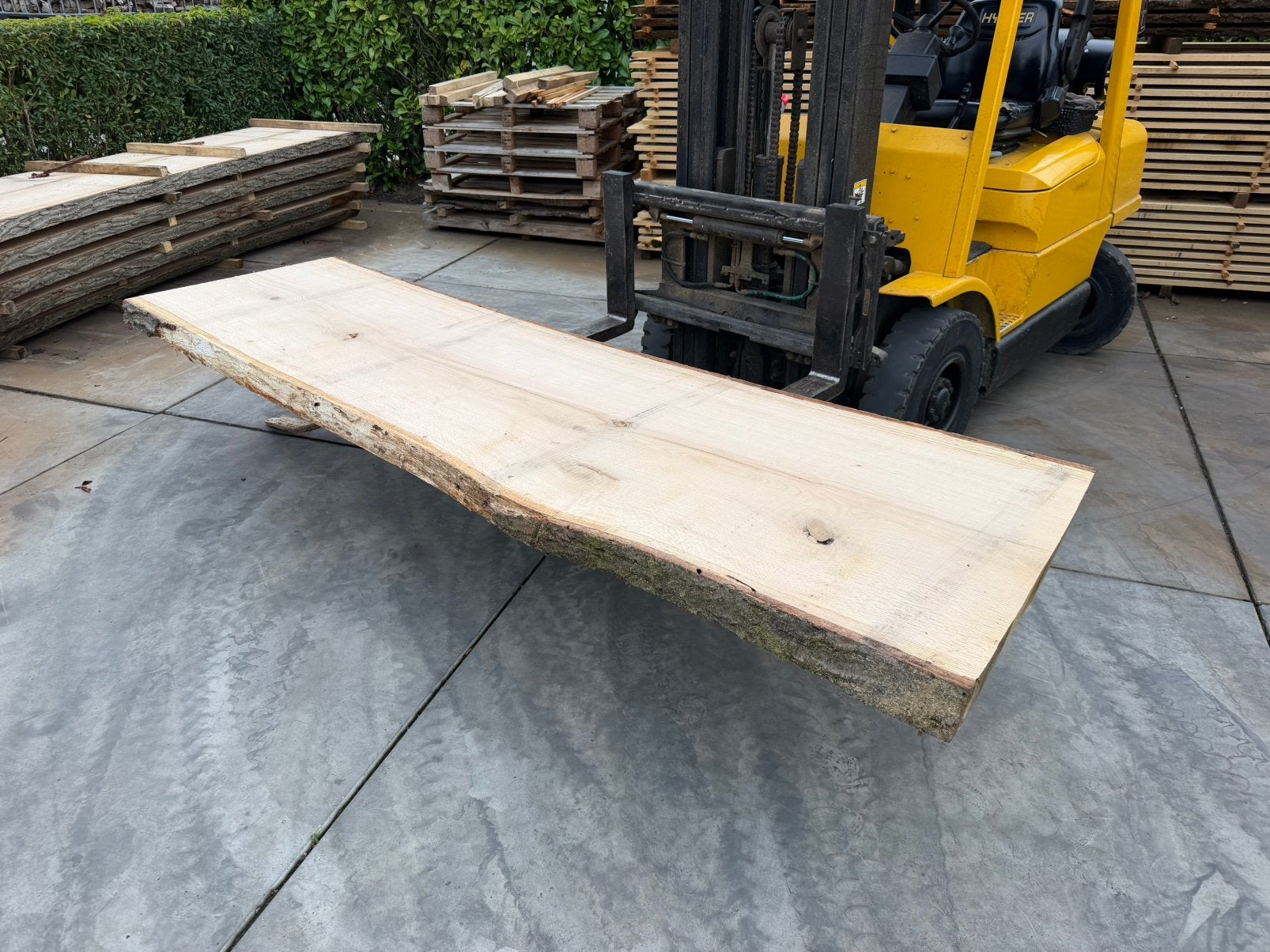 Massief eiken boomstambladen 300x80/90x8cm, Ophalen, Eiken, Zo goed als nieuw, Plank