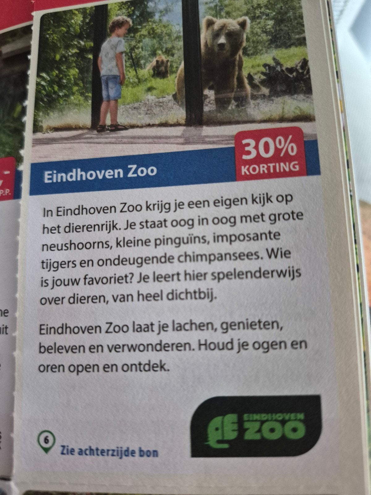 Eindhoven zoo 30% korting, Tickets en Kaartjes, Eén persoon, Kortingskaart