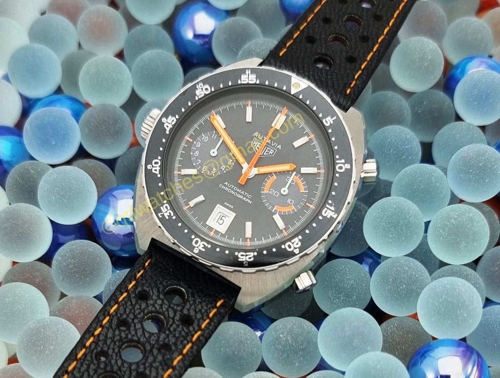 Heuer Autavia   11630 MH 1976  Super mint condition, Ophalen, Leer, Staal, Polshorloge