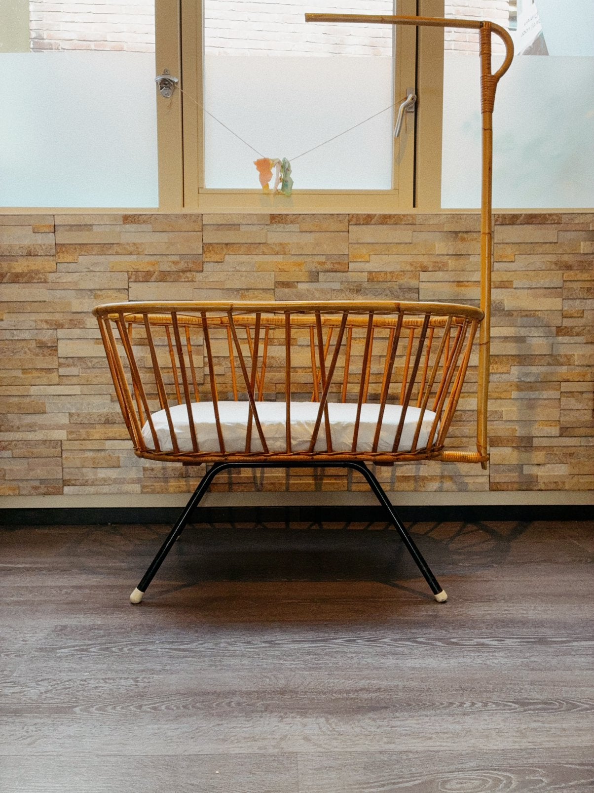 Vintage Rotan Wieg / Babywieg met Piekstok - Boho / Retro, Ophalen, Gebruikt, Wieg