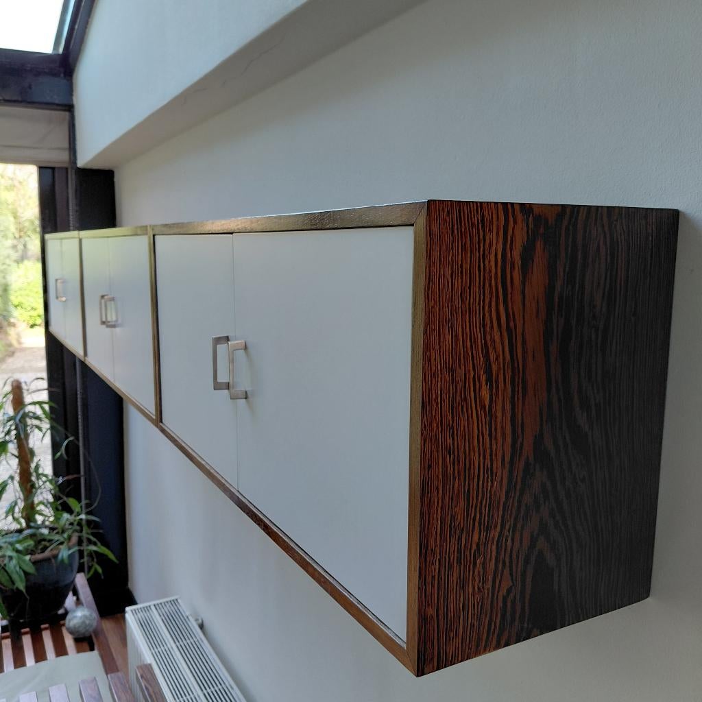 Vintage wengé 3 zwevende wandkastjes waarsch. Mart Visser, Huis en Inrichting, Kasten | Wandmeubels, Ophalen, 250 tot 300 cm, Minder dan 100 cm