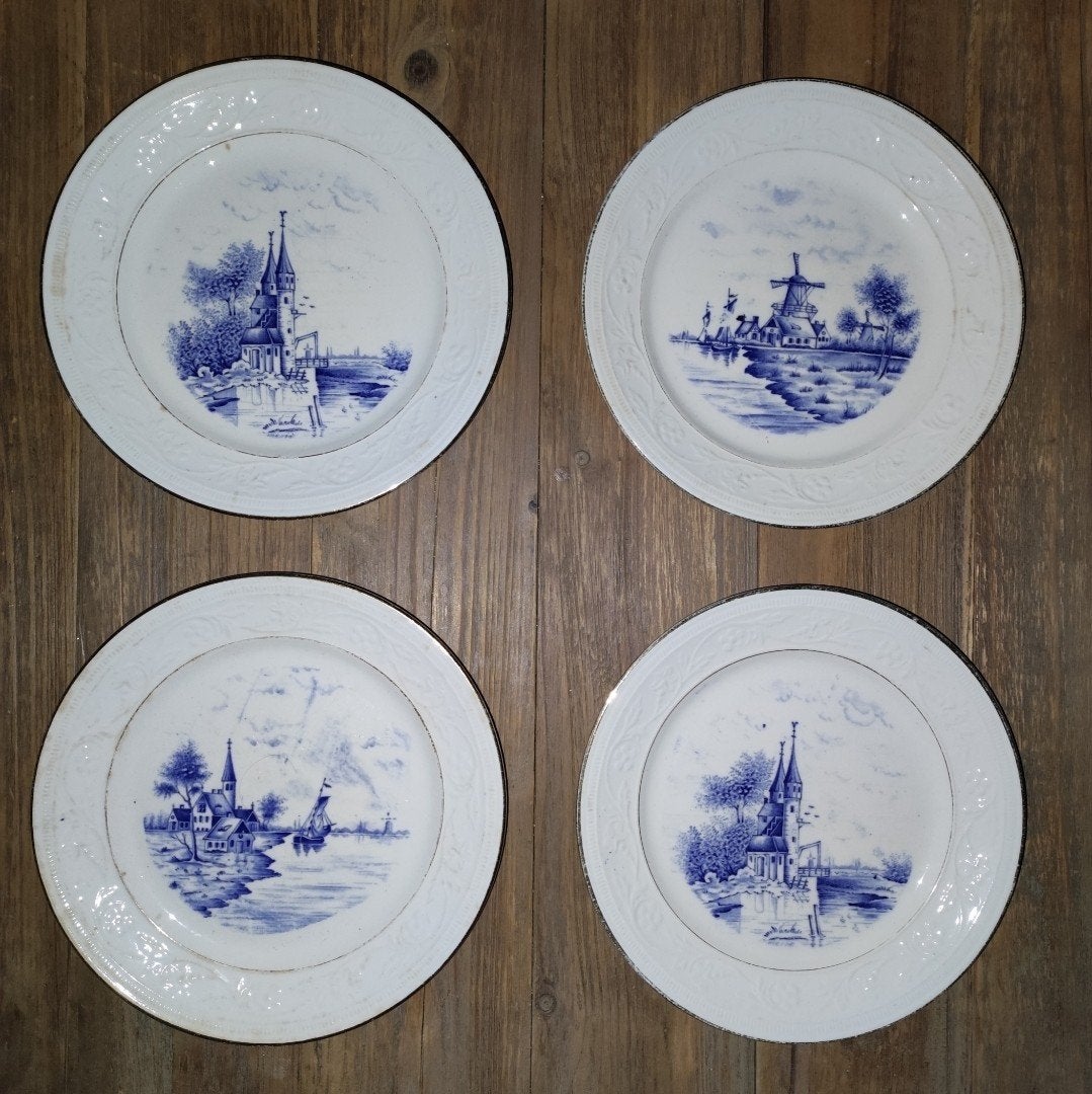 PETRUS REGOUT 4 ORIGINELE OUDE/ANTIEKE ONTBIJT BORDJES, Ophalen of Verzenden