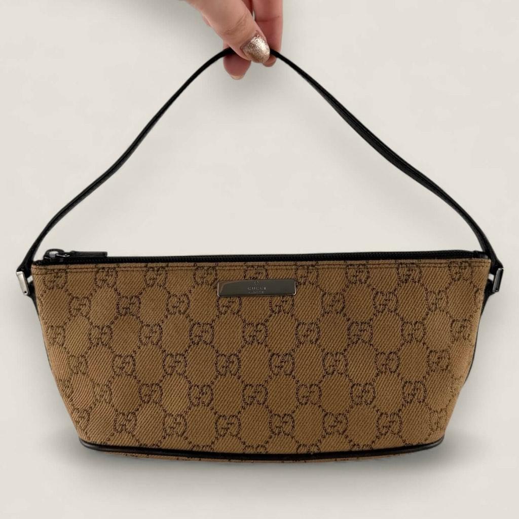 Gucci GG supreme boat bag, Gebruikt, Bruin, Ophalen of Verzenden, Handtas