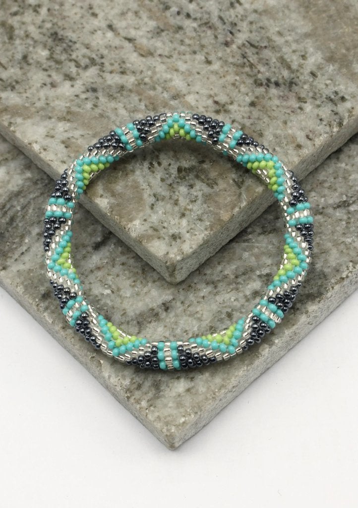Glaskralen armband - blauw en zwart - RB238, Overige materialen, Overige kleuren, Verzenden, Nieuw