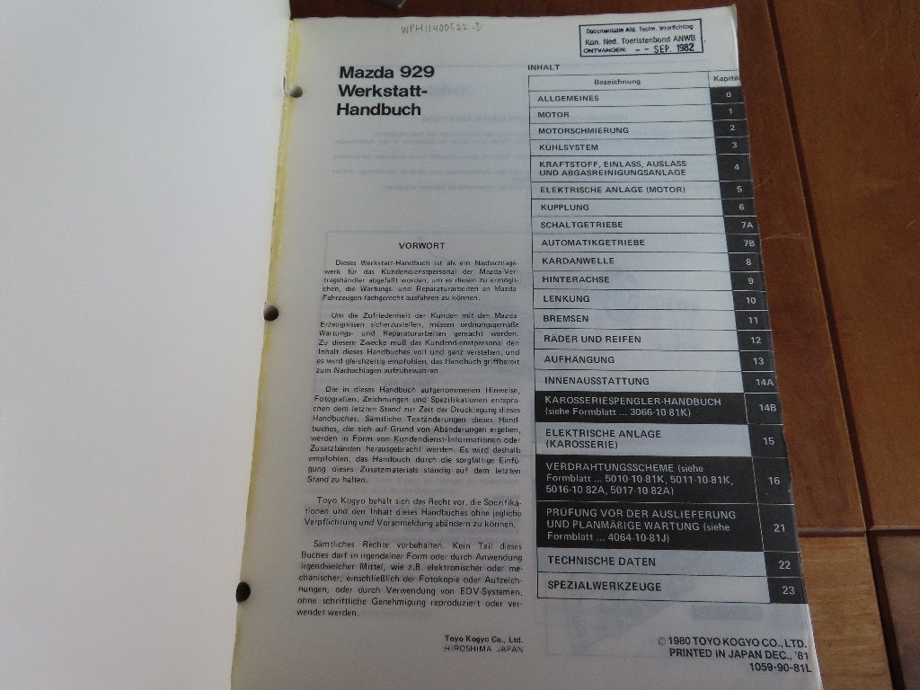 Dealer werkplaatshandboek Mazda 929 sedan, Coupe 1981, Ophalen of Verzenden
