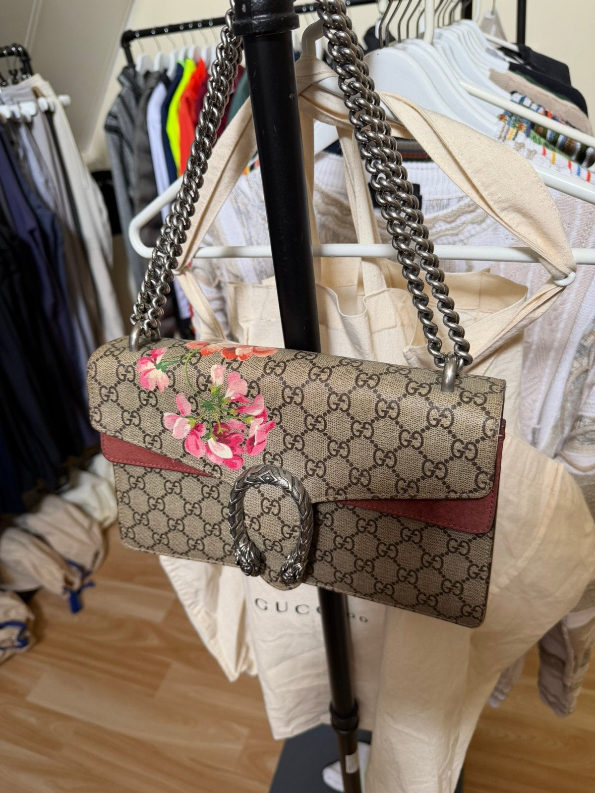Gucci Floral Dionysus Chain Crossbody Schoudertas, Ophalen, Gebruikt, Overige kleuren, Schoudertasje