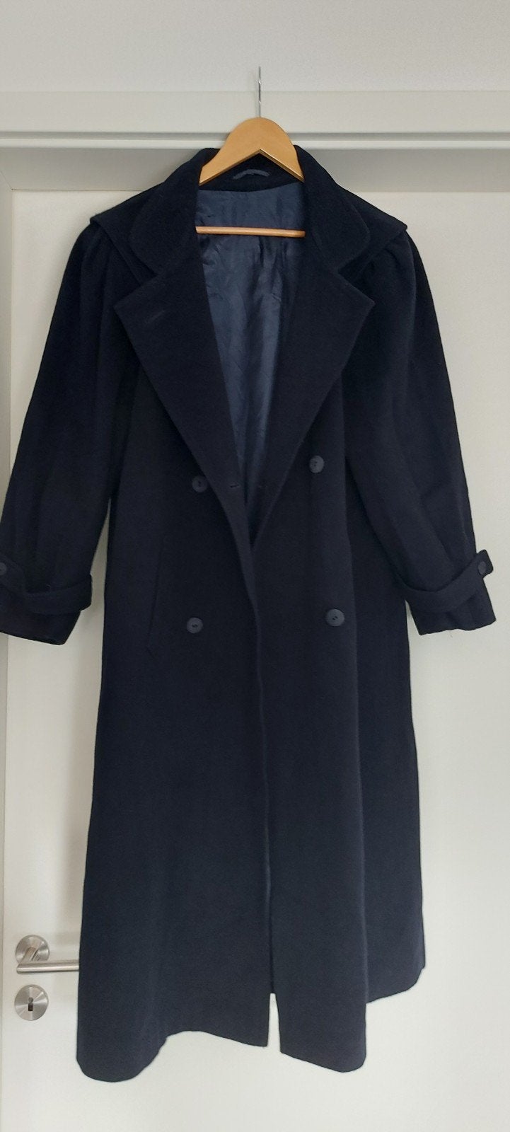 Lange mantel van virgin wol en kasjmier, 110cm, Kleding | Dames, Ophalen of Verzenden, Zo goed als nieuw, Maat 42/44 (L), Blauw