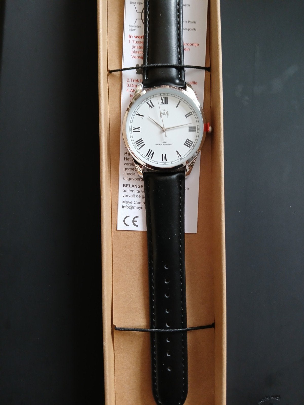 Nieuwe Crown Watch Rome herepnhorloge met zwart lederen band, Sieraden, Tassen en Uiterlijk, Ophalen of Verzenden, Nieuw, Polshorloge