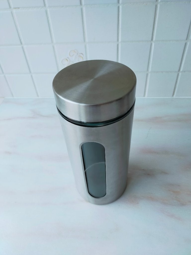 Voorraadpot/Bus RVS, Ophalen, Glas, Zo goed als nieuw, Voorraadpot