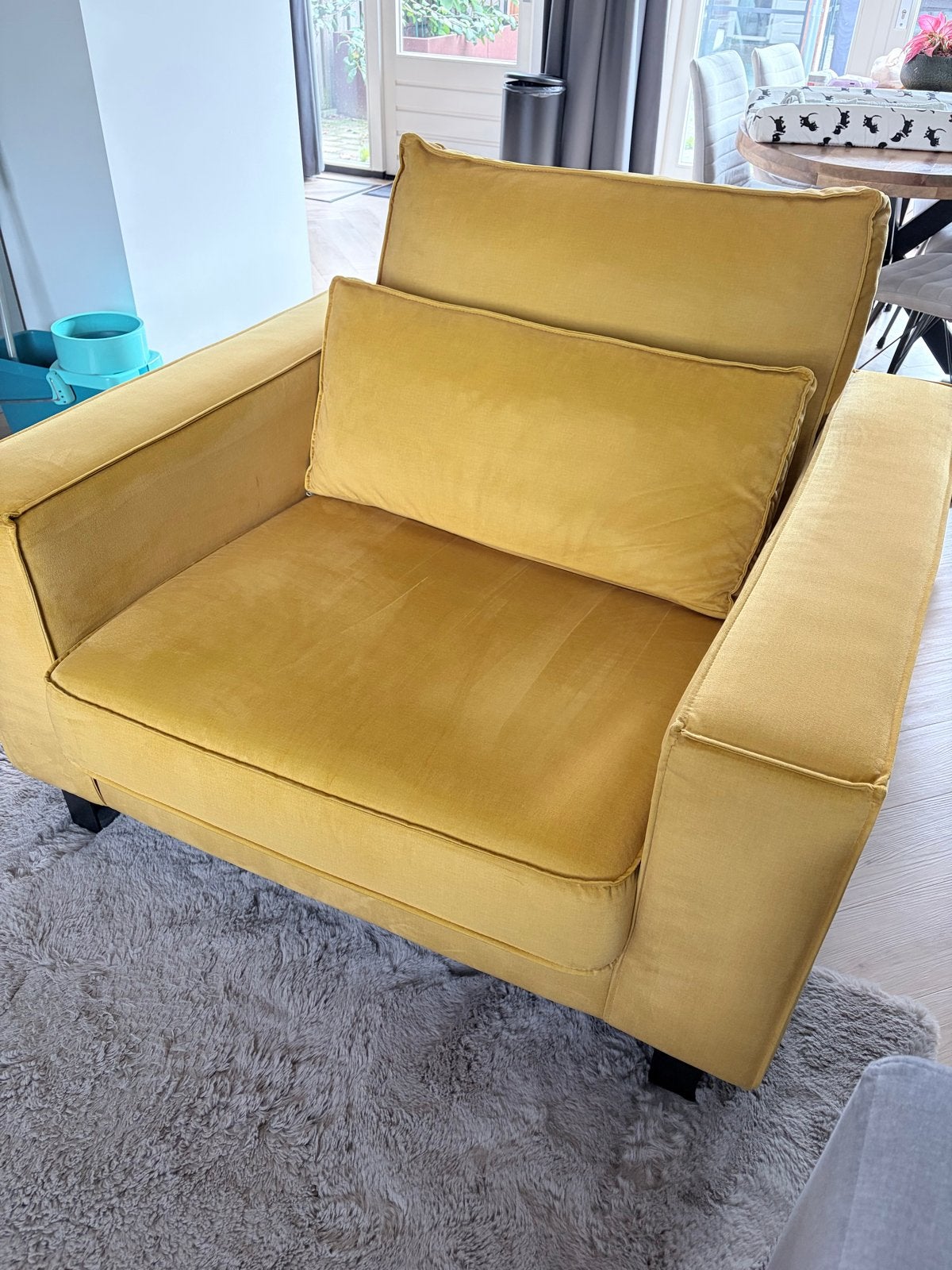 Gele fauteuil - comfortabel en stijlvol, Huis en Inrichting, Ophalen, 75 tot 100 cm, Zo goed als nieuw, 100 tot 125 cm