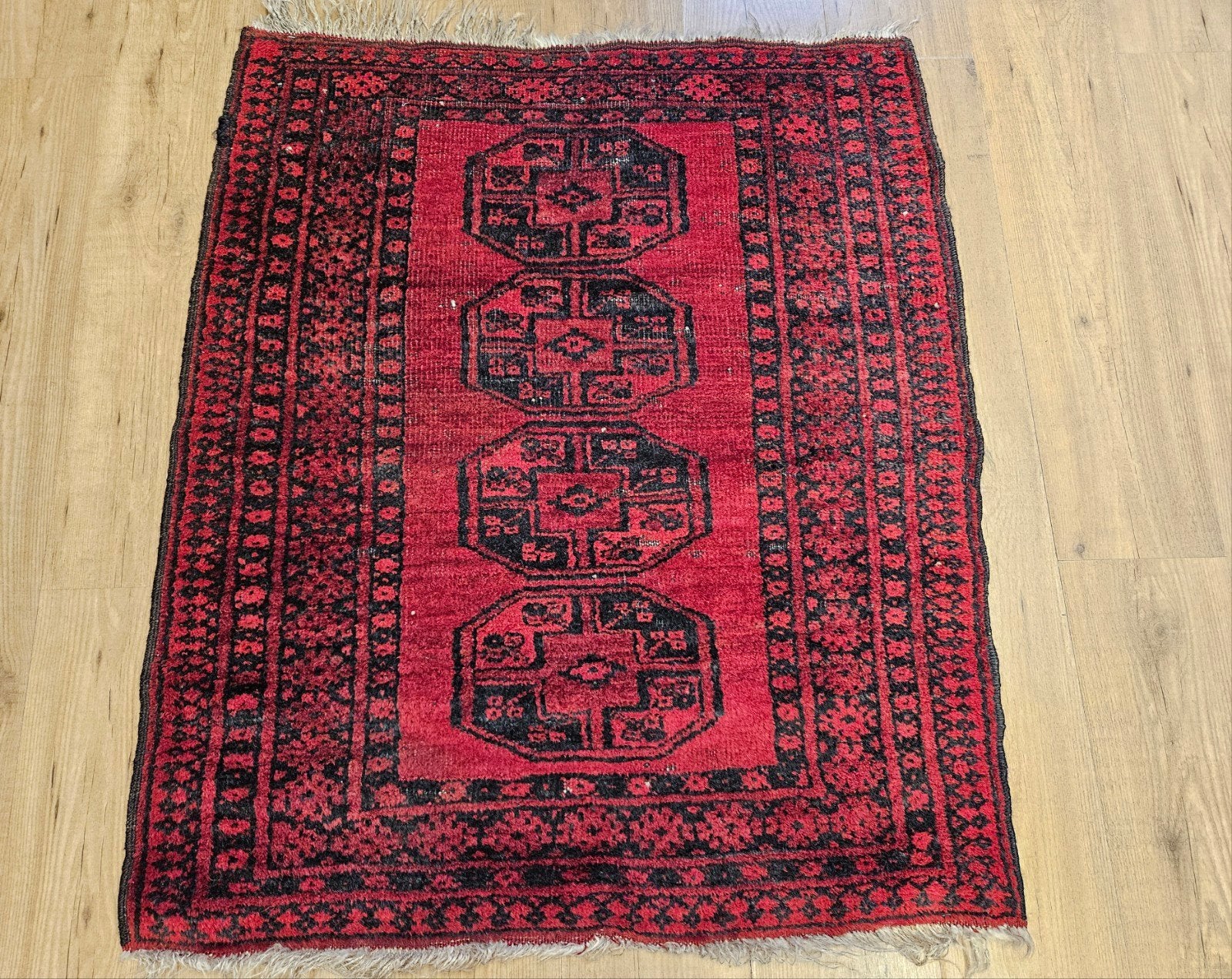 Vintage handgeknoopt perzisch tapijt bochara 120x96, Info@SlatsAntiek.nl, Tweedehands, 100 tot 150 cm, Rood