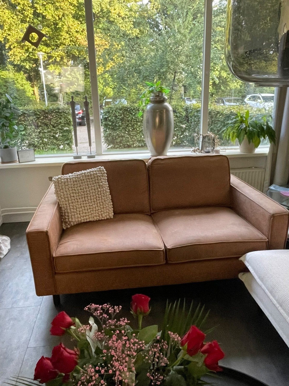 2- en 3-zitsbanken cognac-kleur, Huis en Inrichting, Ophalen, Gebruikt, Driepersoons, 75 tot 100 cm