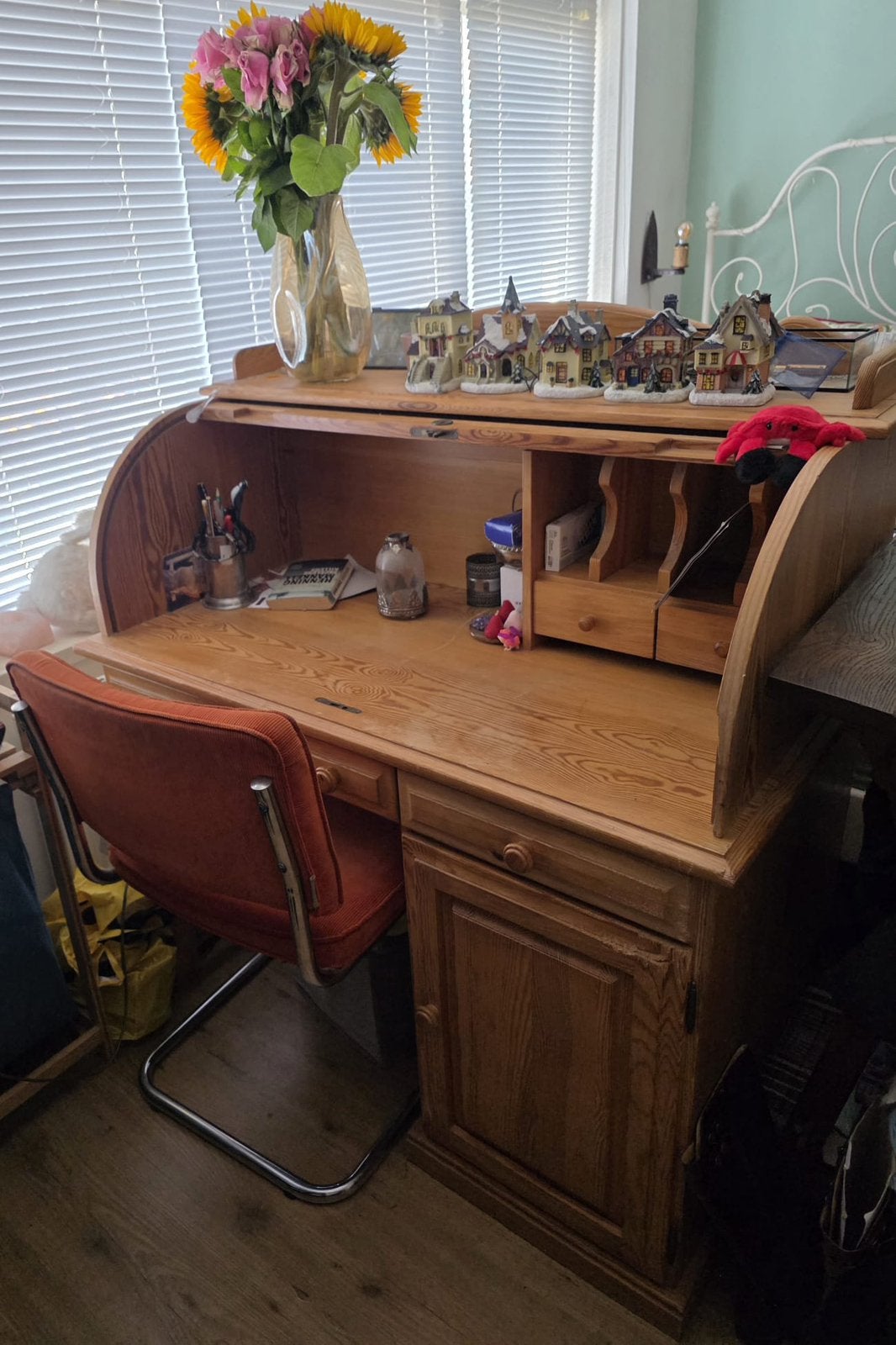 Rolluikbureau, Huis en Inrichting, Bureaus, Zo goed als nieuw, Bureau-kast combinatie, Overige merken, Klassiek, Hout, Bruin, Met lades