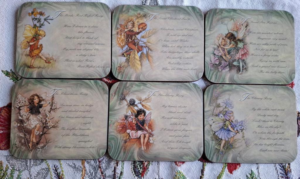 6 vintage onderzetters flower fairies, Huis en Inrichting, Vintage, Meerkleurig, Overige materialen, Ophalen of Verzenden