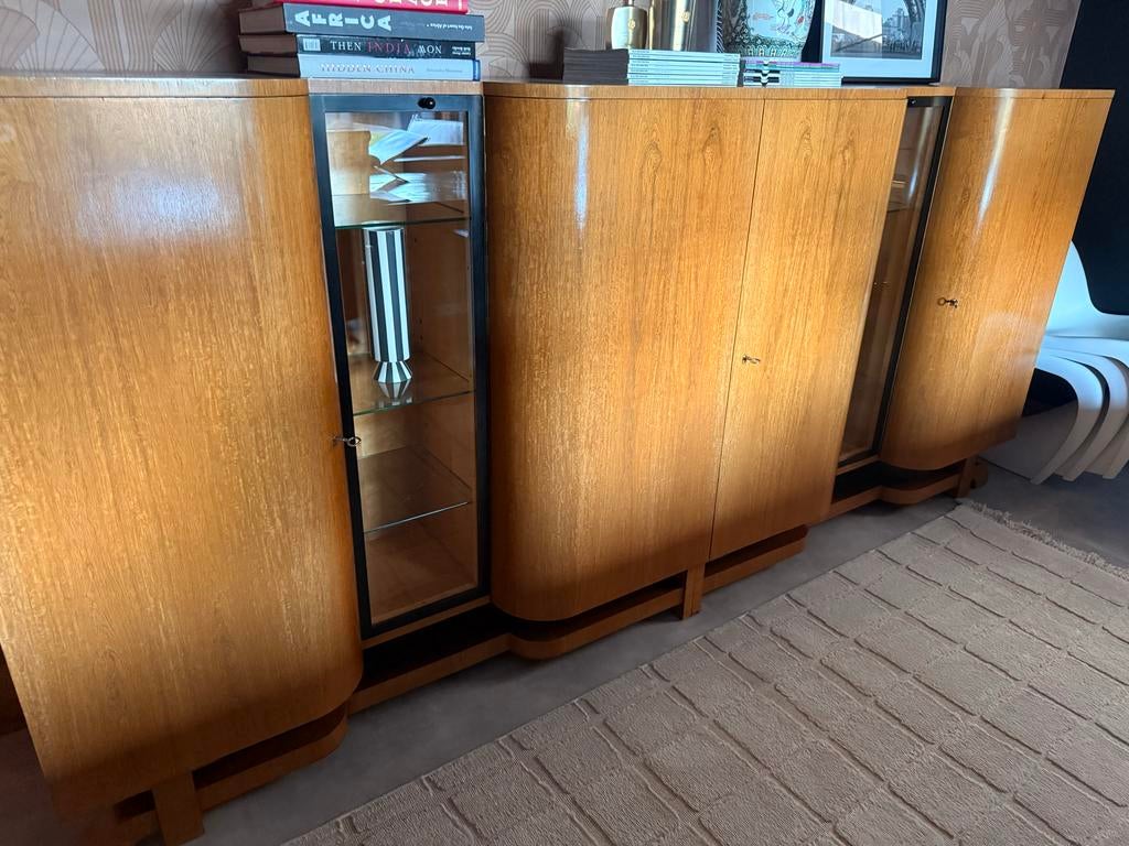 Art Deco Kast met Vitrines en Lades - 2.80m Breed, Antiek en Kunst, Ophalen