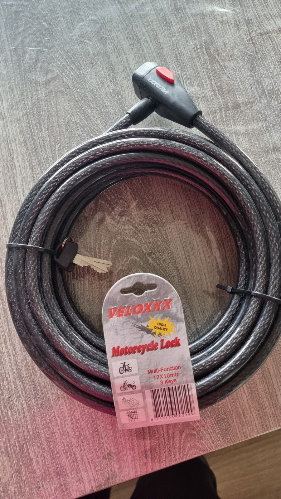 Veloxxx motorslot/fietsslot 10 meter met 3 sleutels, Ophalen of Verzenden, Nieuw