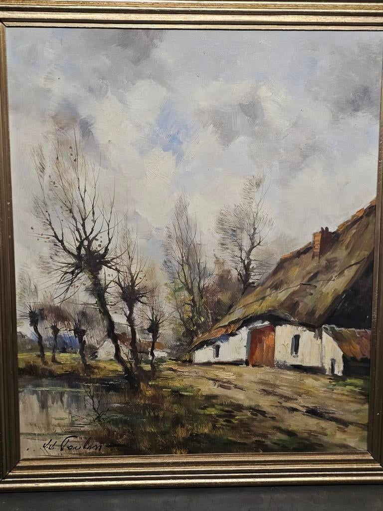 Olieverfschilderij: Landschap met boerderij . J.J. Foulon, Ophalen of Verzenden