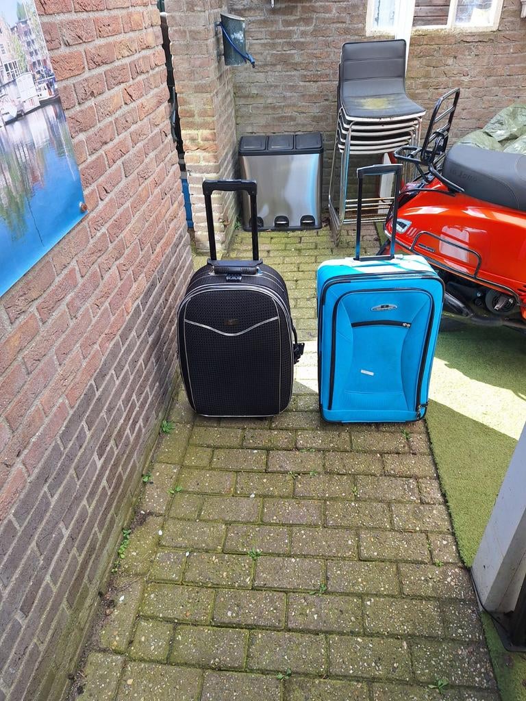 Set van 4 koffers: zwart en roze met bloemen, Ophalen of Verzenden, Hard kunststof, Wieltjes