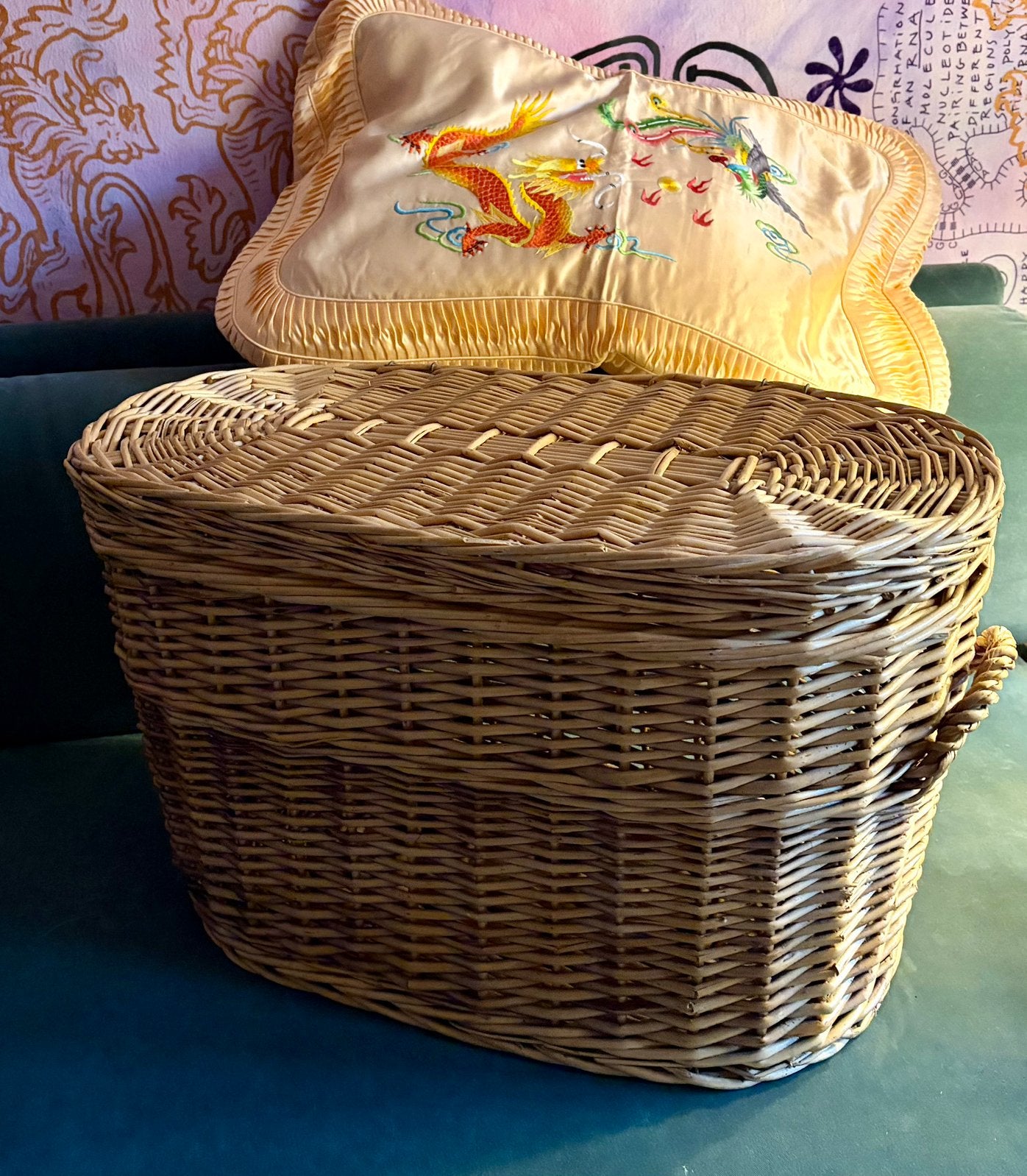Vintage grote rieten mand, Ophalen, Gebruikt, Rechthoekig, Riet