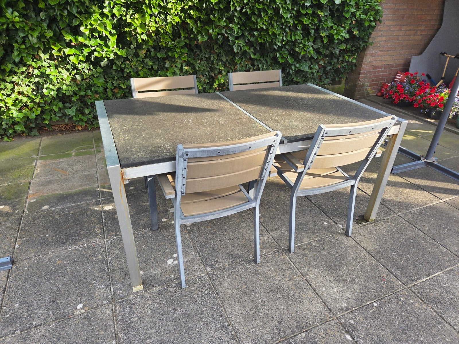 Tuinset met 4 stoelen en kussens, Tuin en Terras, Ophalen, 4 zitplaatsen, Gebruikt, Aluminium