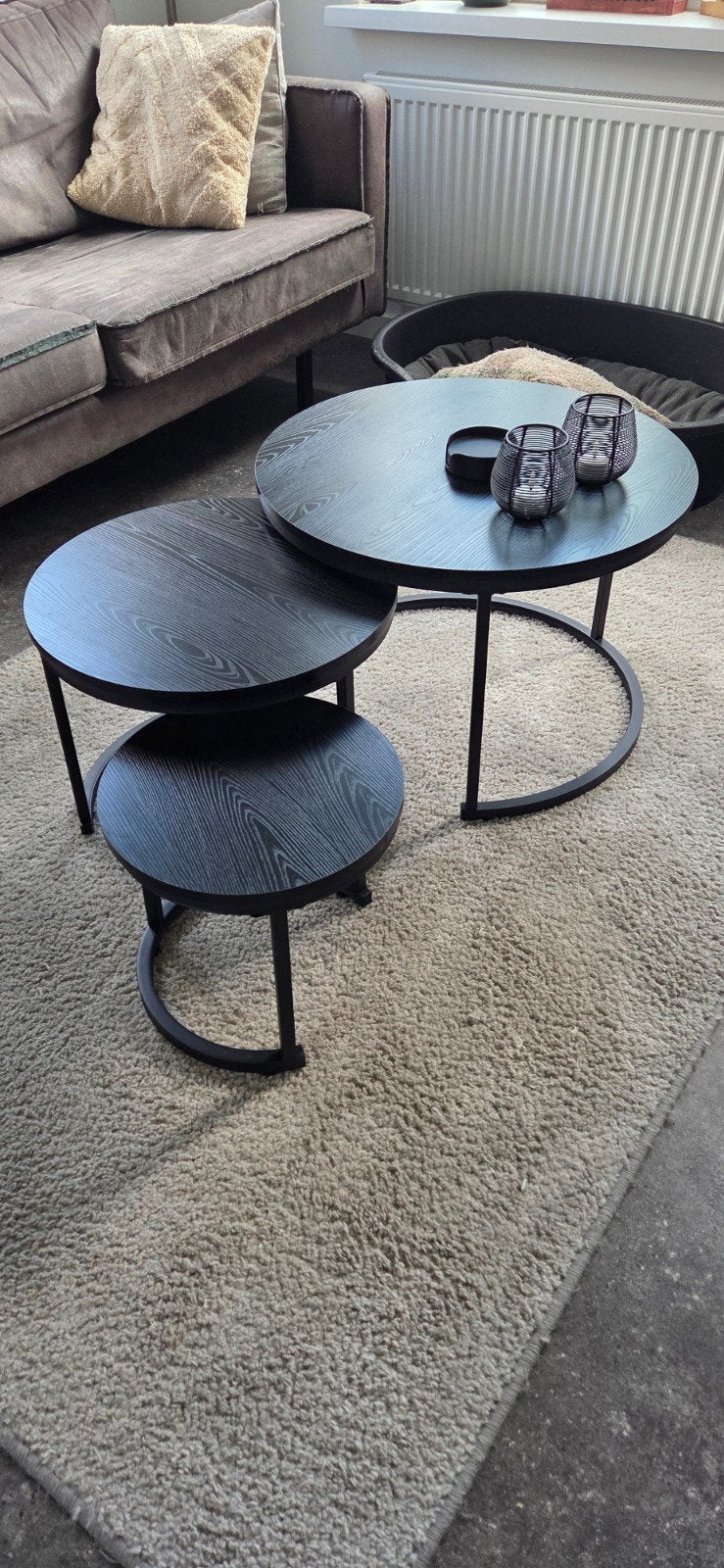 Set van 3 ronde salontafels - Zwart, 50 tot 100 cm, Modern, Industrieel, Rond, 50 tot 100 cm